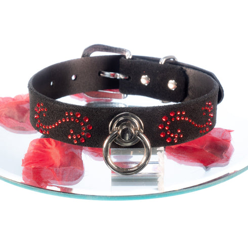 SiaLinda: Halsband Leia rotes Kristall und Ring silber, echt Rinds - Velourleder - SiaLinda.com